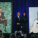 Former U.S. President Barack Obama and former first lady Michelle Obama stand next to their newly unveiled portraits during a ceremony at the Smithsonian’s National Portrait Gallery, on Feb. 12, 2018, in Washington, D.C.
